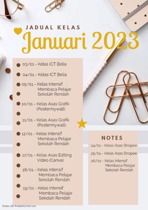 jadual kelas januari 2023